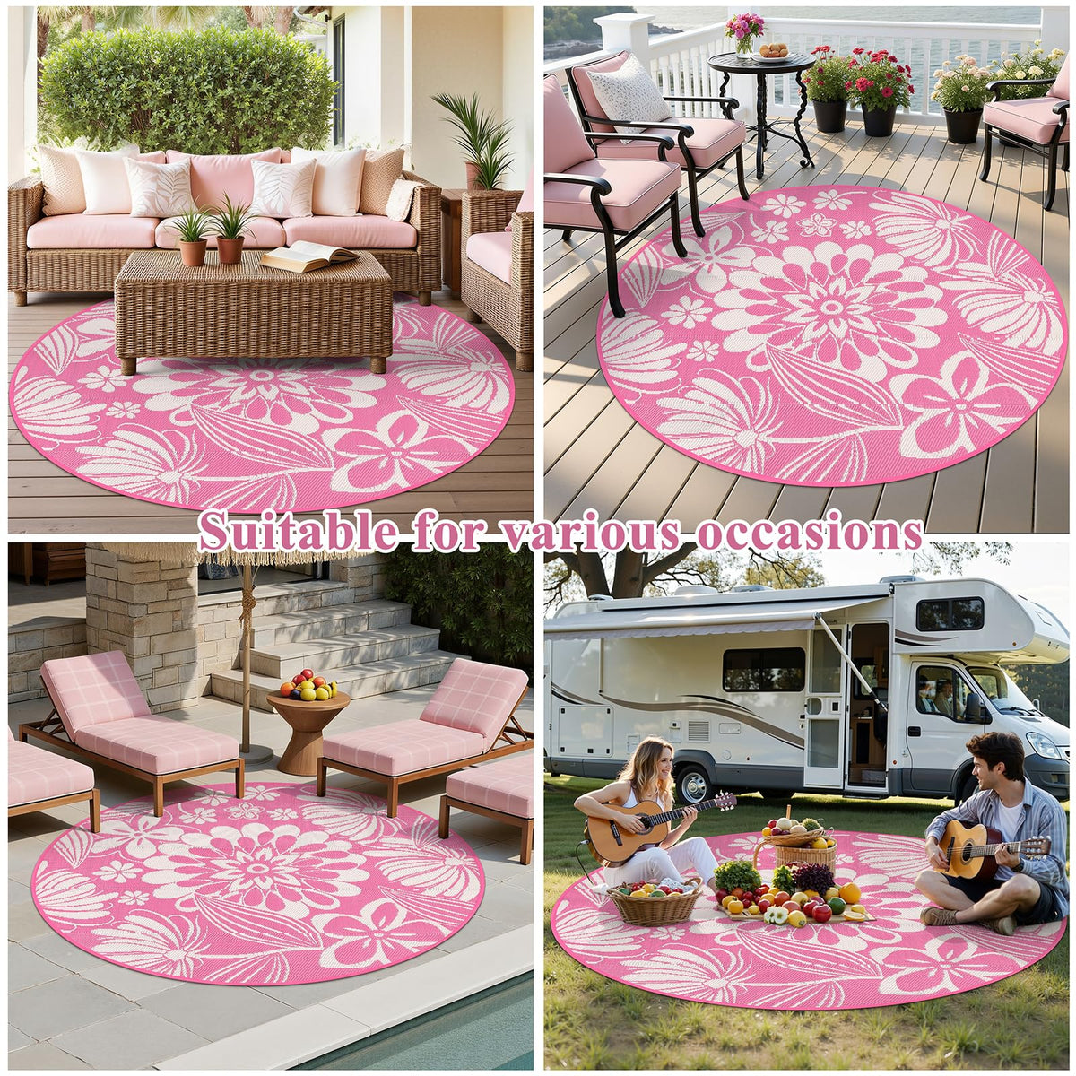 Ileading 6ft rug suited for patios and camping trips with easy portability.