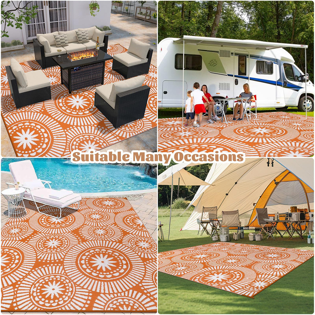 Ileading rug with storage bag and stakes, ready for windy or travel days.