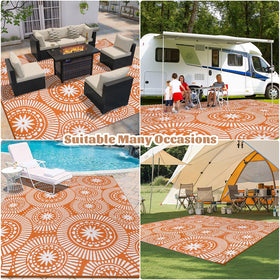 Ileading rug with storage bag and stakes, ready for windy or travel days.