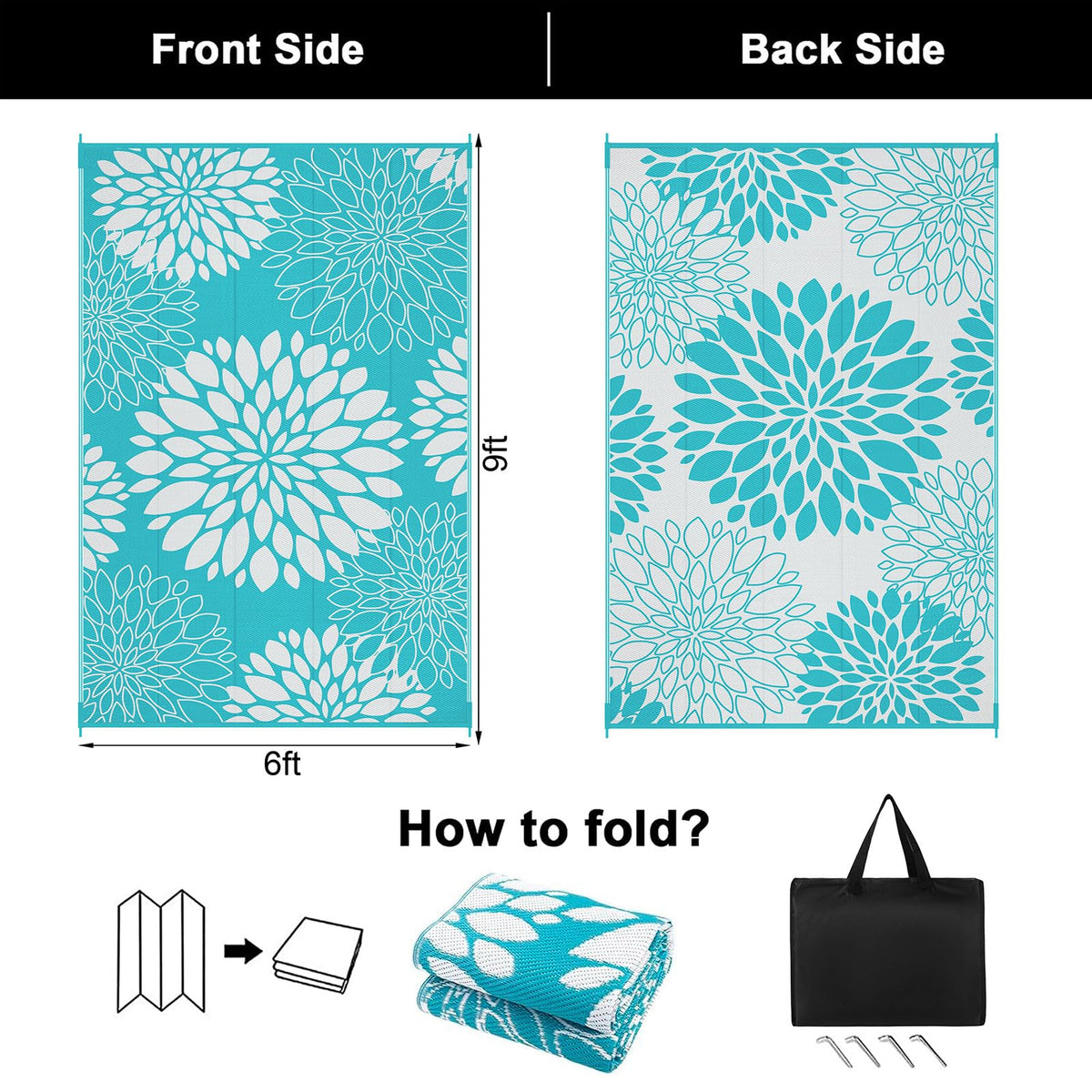 Ileading reversible rug shows second floral pattern for versatile styling.