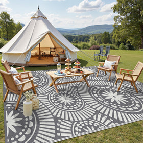 Ileading waterproof outdoor rug in grey for decks and poolside areas
