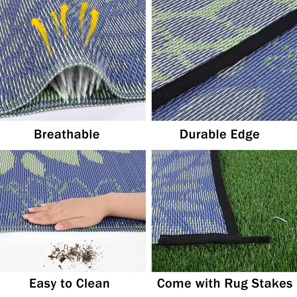 Ileading waterproof plastic straw rug closeup highlights durable weave and heat-treated edges.