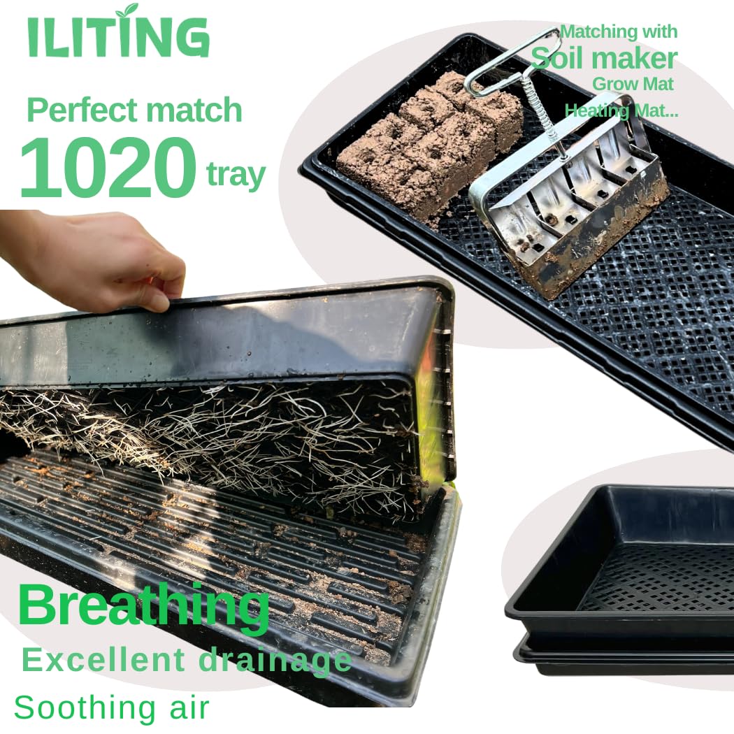 ILITING 1020 mesh tray dimensions 10.6 by 21 inches for microgreens and seedlings.