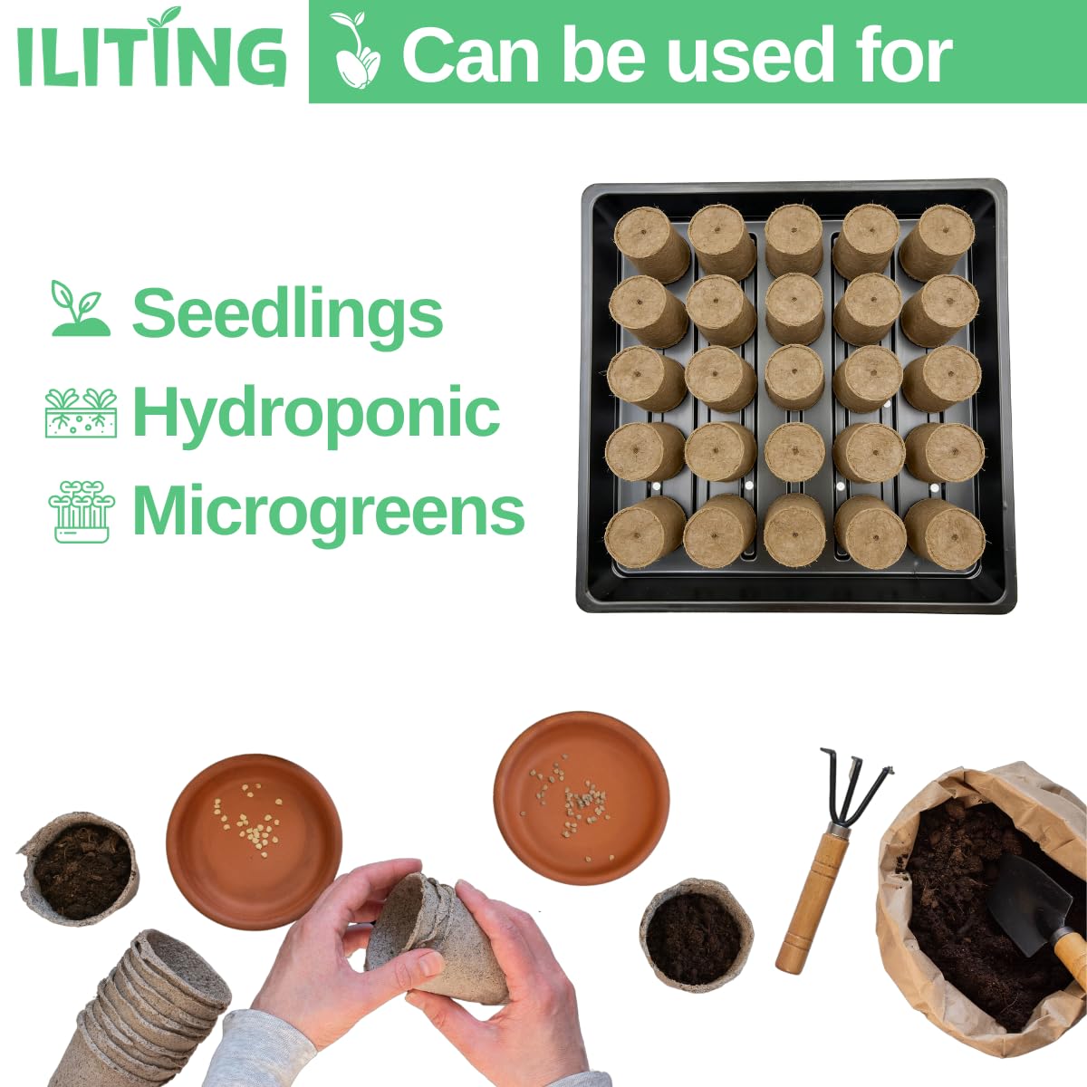 ILITING tray supporting nine 3.5-inch pots for versatile seedling setups.