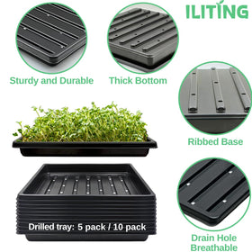 ILITING trays stacked for space-saving storage in a greenhouse or balcony setup.
