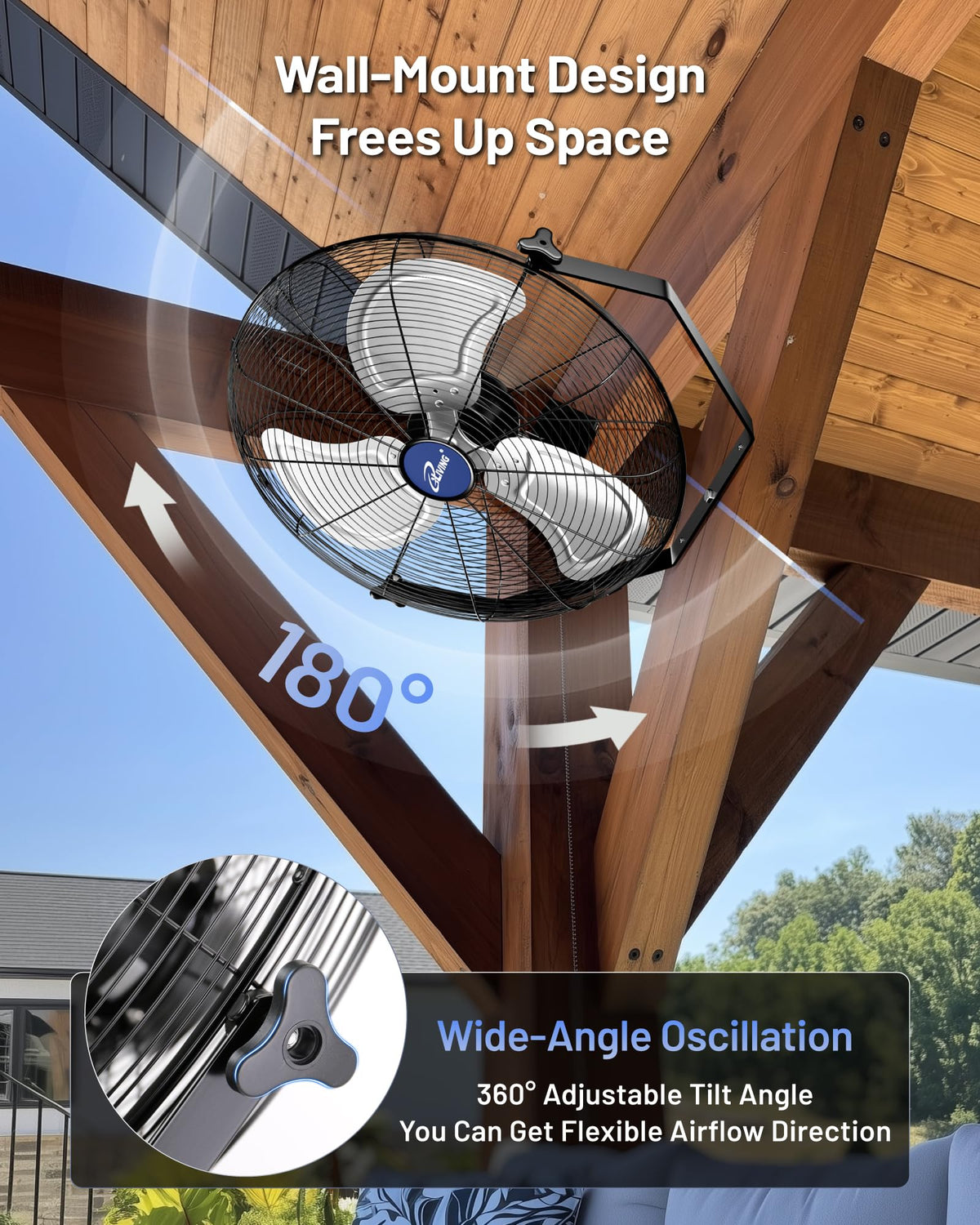 Curved aluminum blades optimize air movement across large spaces