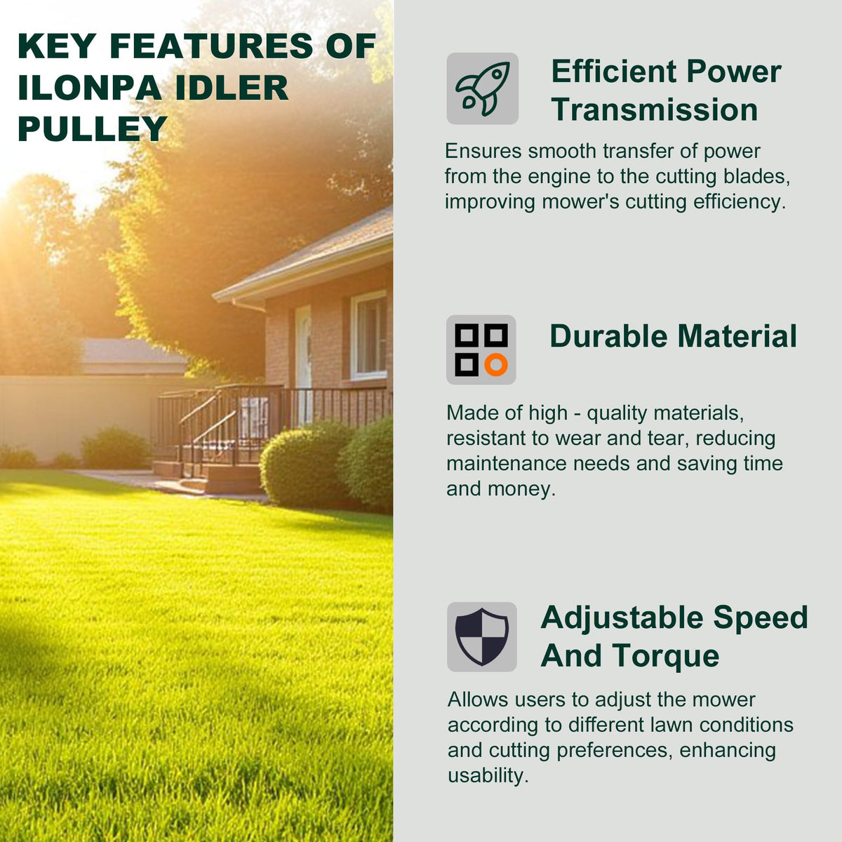 ILONPA 197473 spindle pulley with durable materials suitable for heavy-duty mowing tasks.