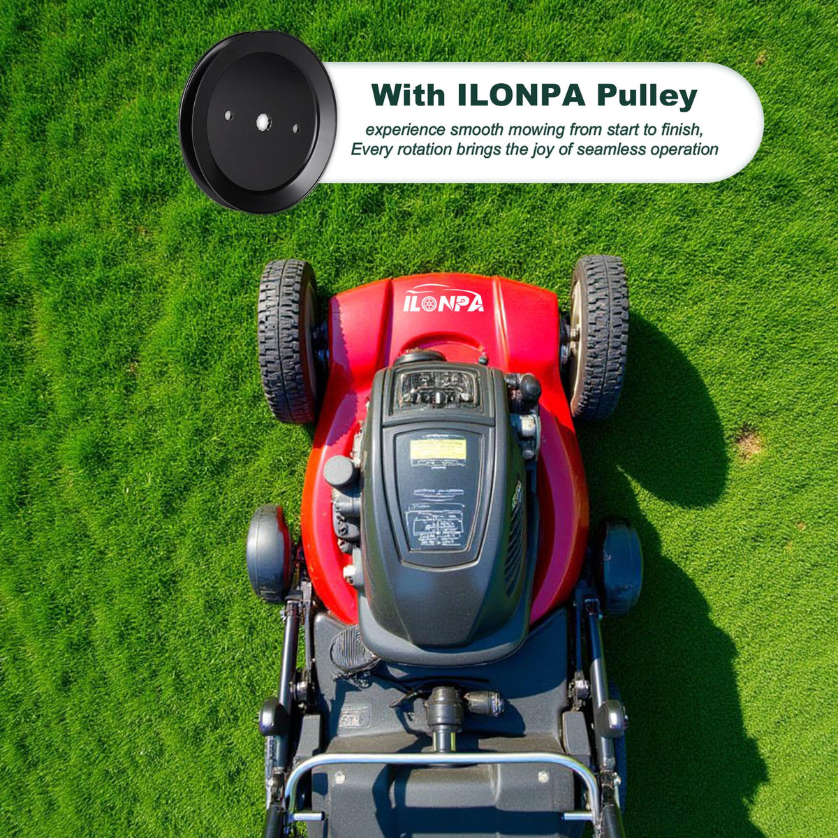 ILONPA 197473 spindle pulley two-pack packaging ready for replacement projects.