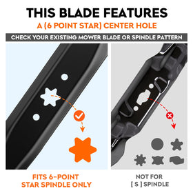 ILONPA 42-inch mower blades profile showing wide cutting edge