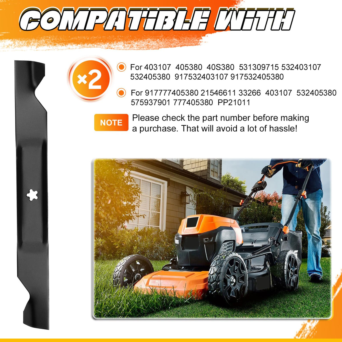 ILONPA 46-inch mower blade for Craftsman 403107, reliable deck compatibility.