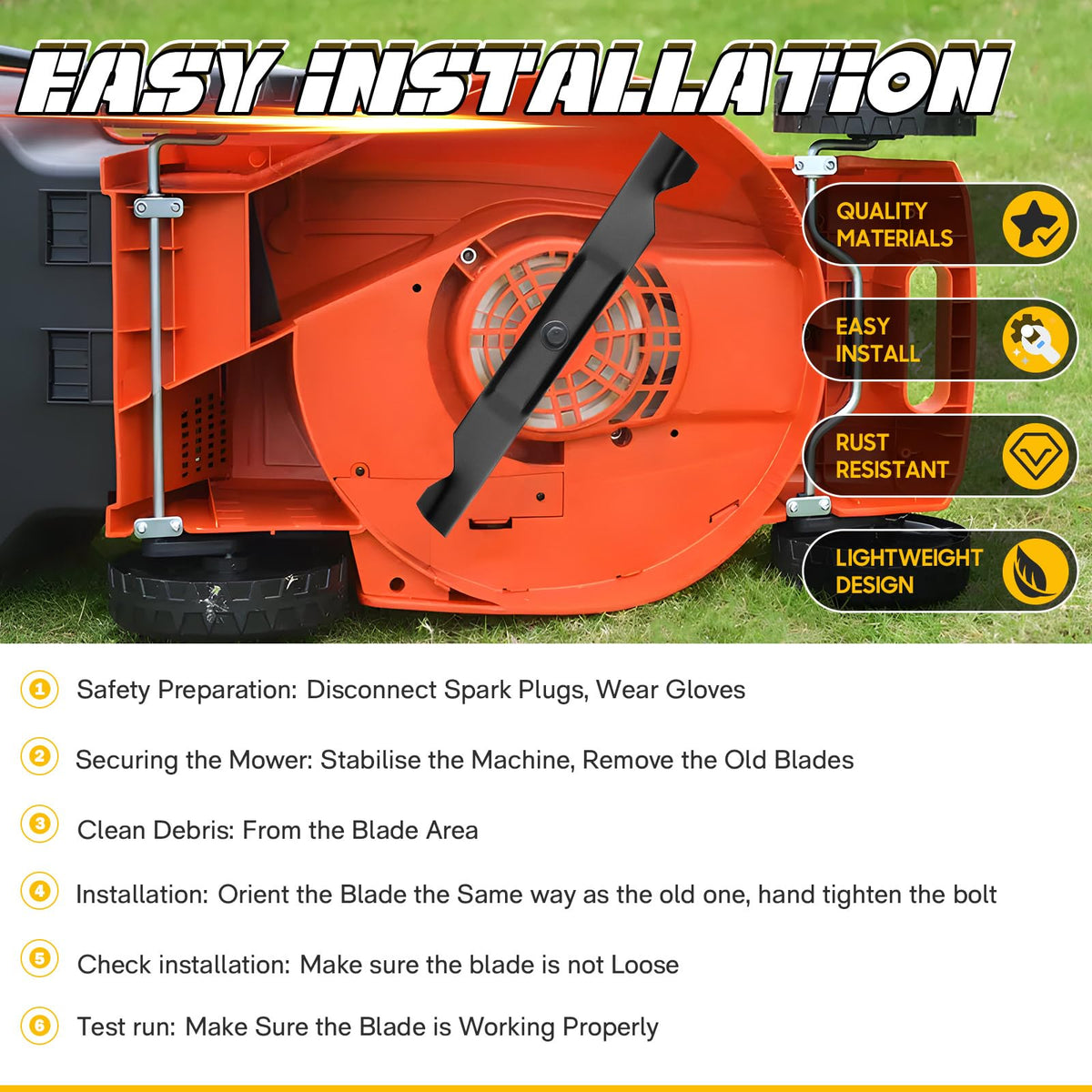 ILONPA 46-inch mower blade fits 46-inch decks for quick, dependable mowing.