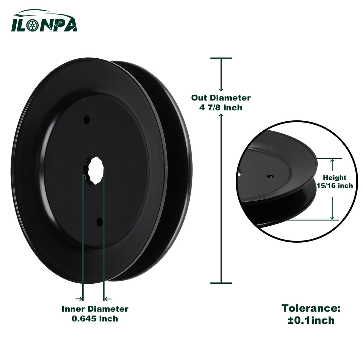 ILONPA spindle pulley fitment chart shows compatible Husqvarna models for quick reference.
