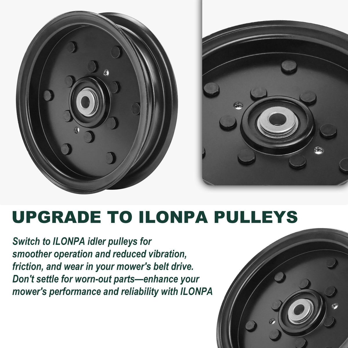 ILONPA flat idler pulley compatibility chart illustrating broad fitment across brands