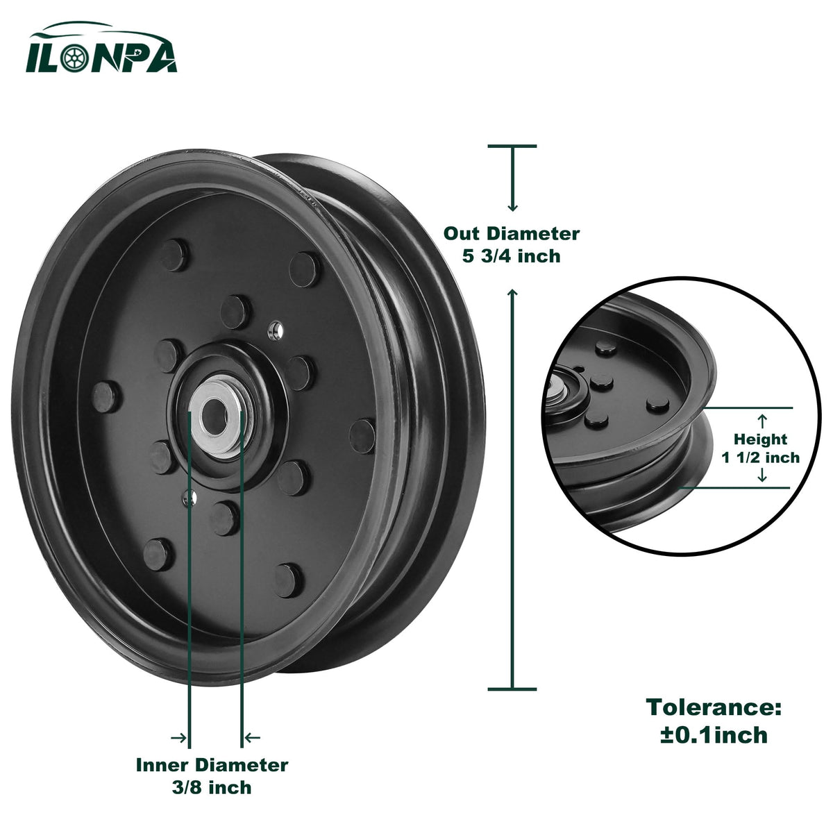 ILONPA flat idler pulley top view highlighting compact, durable construction for smooth belts