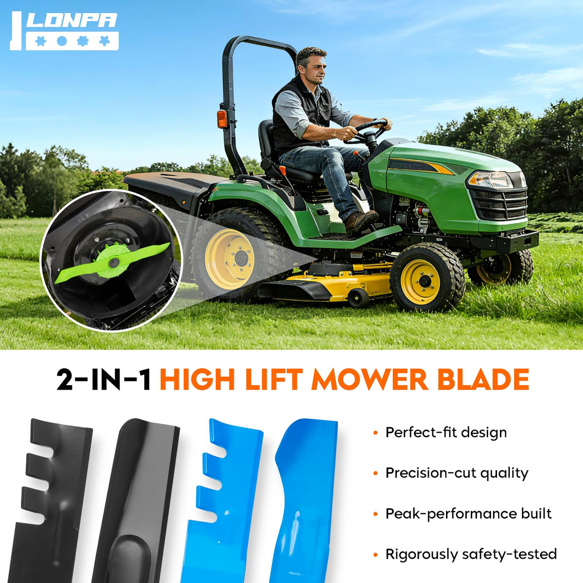 ILONPA ZTXL 42 blade helps with mulching and a uniform lawn finish.