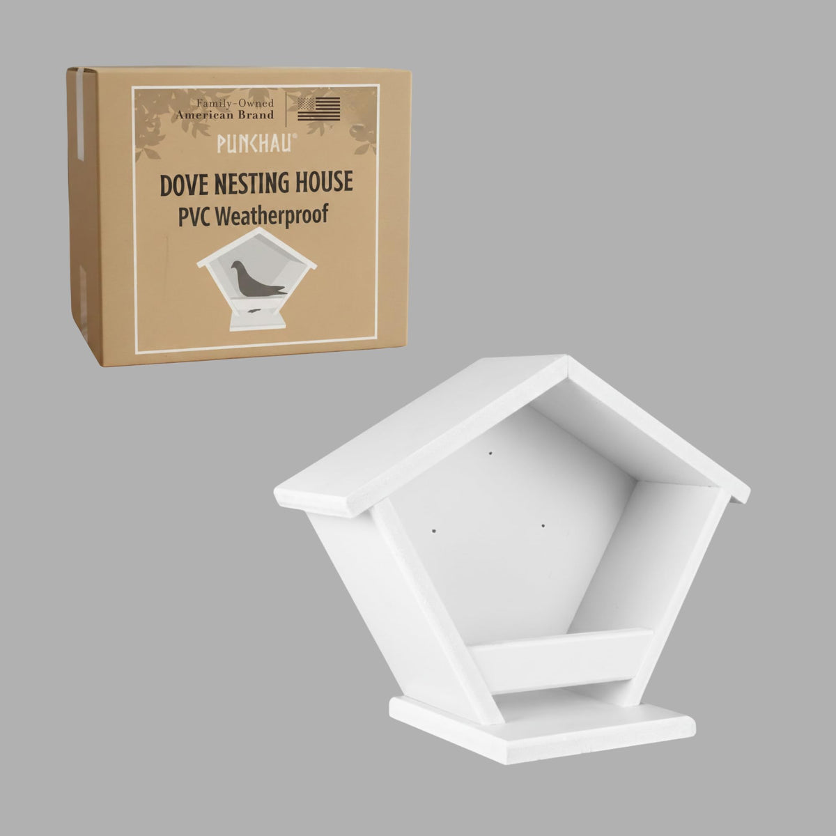 Ilyapa Punchau weatherproof PVC nesting box outdoors mounted in yard.