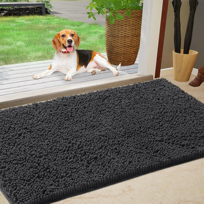 IM HOME Chenille absorbent outdoor doormat close-up highlights dense fibers capturing dirt