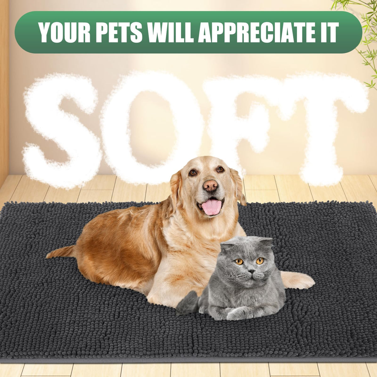IM HOME Chenille absorbent outdoor doormat slim 1-inch profile fits under most doors