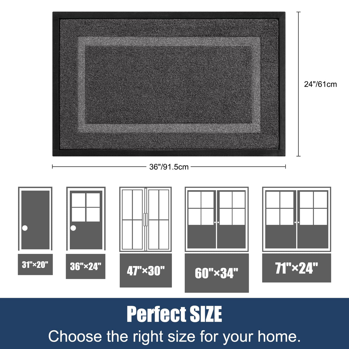 IM HOME waterproof door mat with rubber backing keeps indoor floors dry.