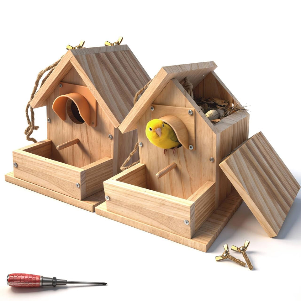 Paiaojia Cedar Bluebird Houses with Pole – 2-Pack Outdoor DIY Birdhouses