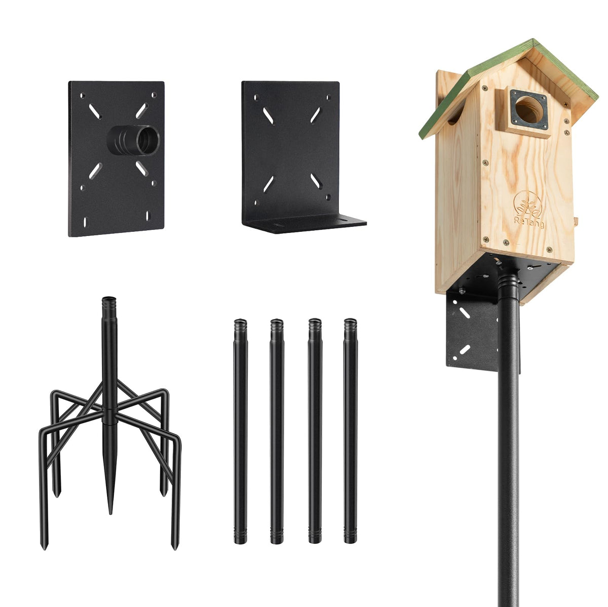ReTang 77-Inch Heavy Duty Bird Feeder Pole with 5-Prong Base — Rust-Proof, Adjustable & Multi-Function