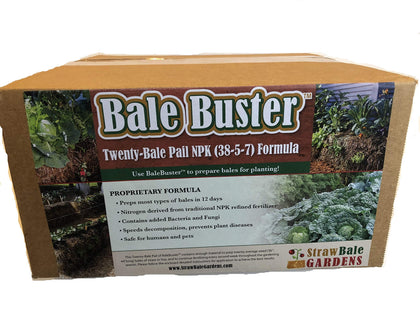 BaleBuster twenty-bale kit setup shows easy prep for larger straw bale gardens.
