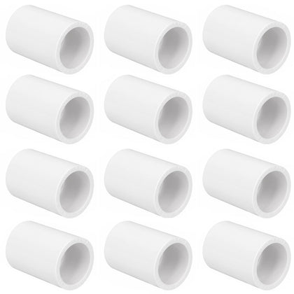 12 Pack 1/2" PVC Pipe Coupling Adapter Pipe Fitting Connector (Socket x Socket), Furniture Build Grade SCH40 1/2 Inch PVC Pipe Slip Socket Connectors for Home or Industrial Use, White
