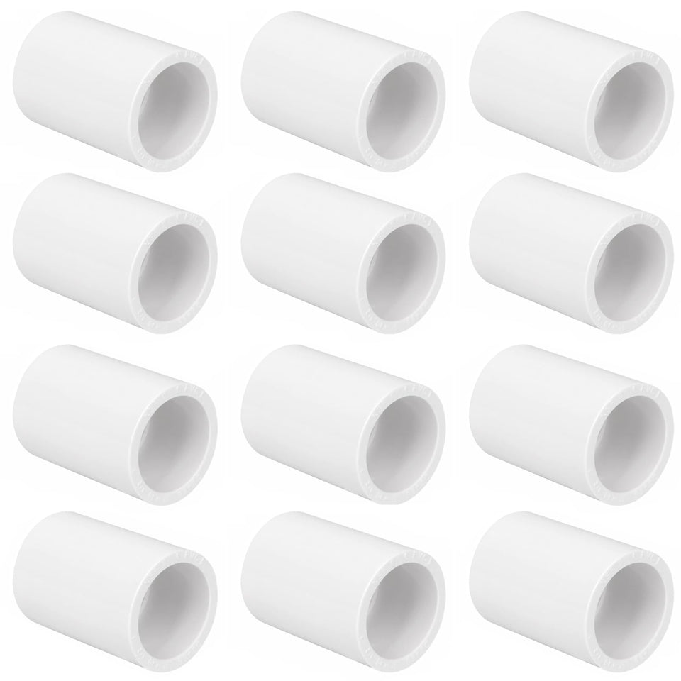 12 Pack 1/2" PVC Pipe Coupling Adapter Pipe Fitting Connector (Socket x Socket), Furniture Build Grade SCH40 1/2 Inch PVC Pipe Slip Socket Connectors for Home or Industrial Use, White
