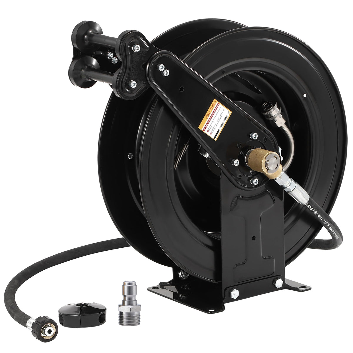 FIXFANS 50 ft Auto-Rewind High Pressure Hose Reel, 4000 PSI, Steel Dual Arm