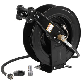 FIXFANS 50 ft Auto-Rewind High Pressure Hose Reel, 4000 PSI, Steel Dual Arm