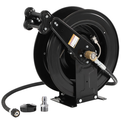FIXFANS 50 ft Auto-Rewind High Pressure Hose Reel, 4000 PSI, Steel Dual Arm