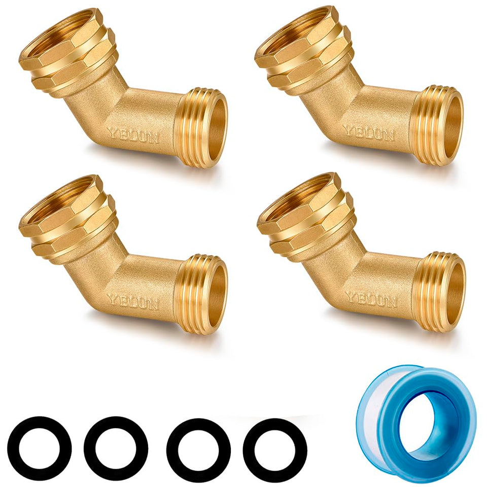 YELUN 45° Garden Hose Elbow Brass Fittings – 4-Pack, 3/4 FHT x 3/4 MHT