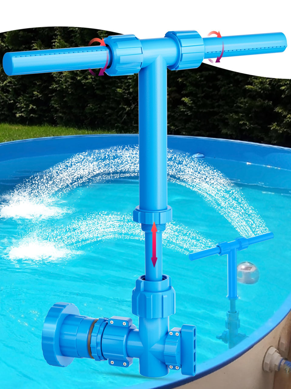 Spyong Pool Fountain 360° Dual Spray, Adjustable Height – 2-in-1 Waterfall for Above/Inground Pools