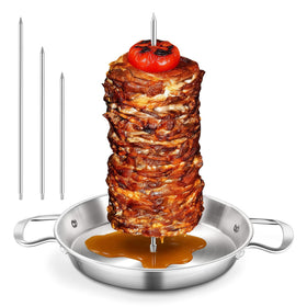 P&P CHEF Shawarma Pan with 3 Spikes — 10\" Vertical Skewer Pan for Grill, Oven & Smoker