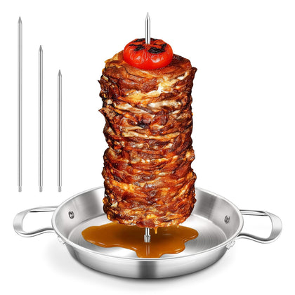 P&P CHEF Shawarma Pan with 3 Spikes — 10" Vertical Skewer Pan for Grill, Oven & Smoker
