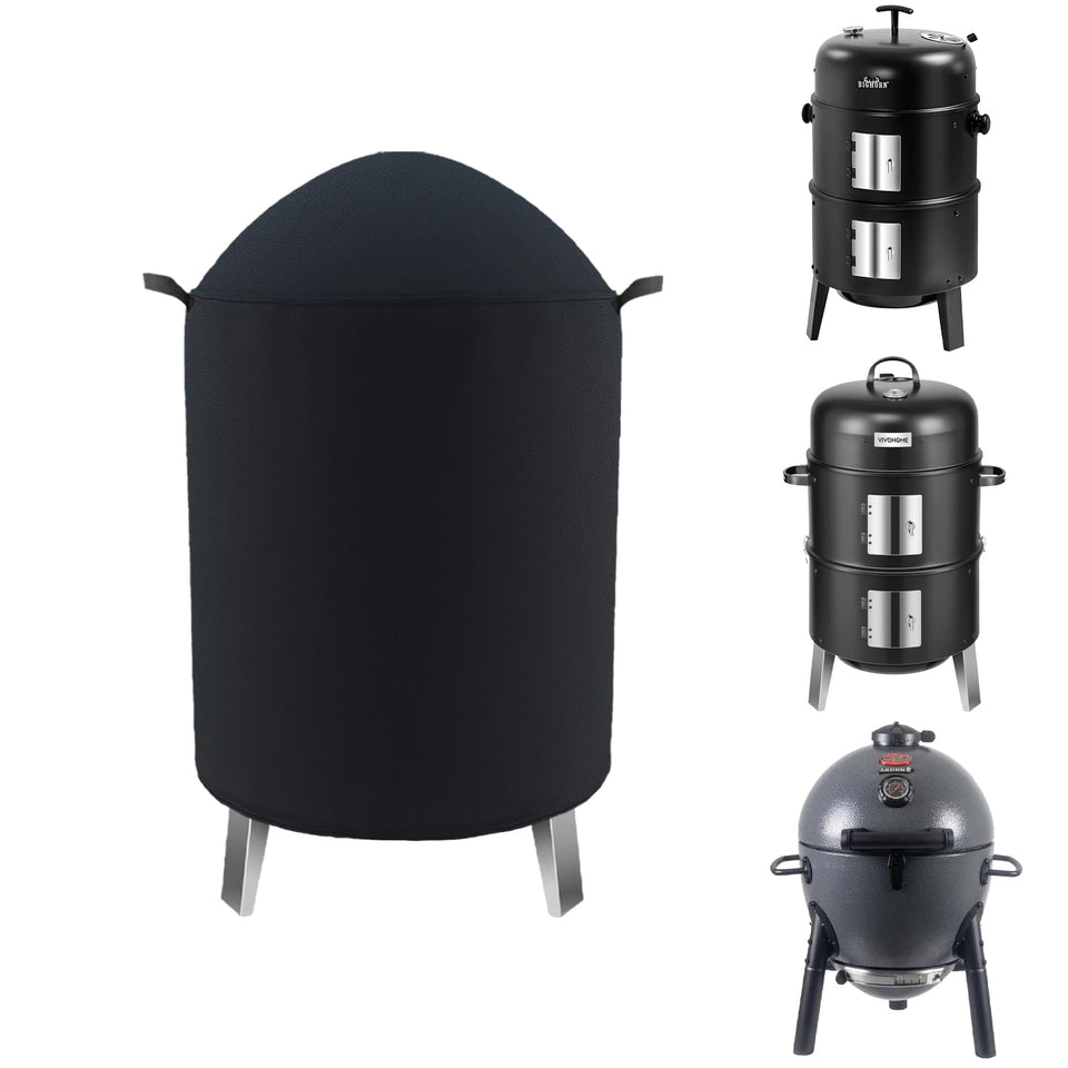 Cover Geny Outdoor Round Vertical Smoker Cover — Fits 19x28, 22x30 and 25x35 Round Smokers (Big Horn Outdoors 16 in, Outvita 17-18.5 in, VIVOHOME, AKORN Jr)