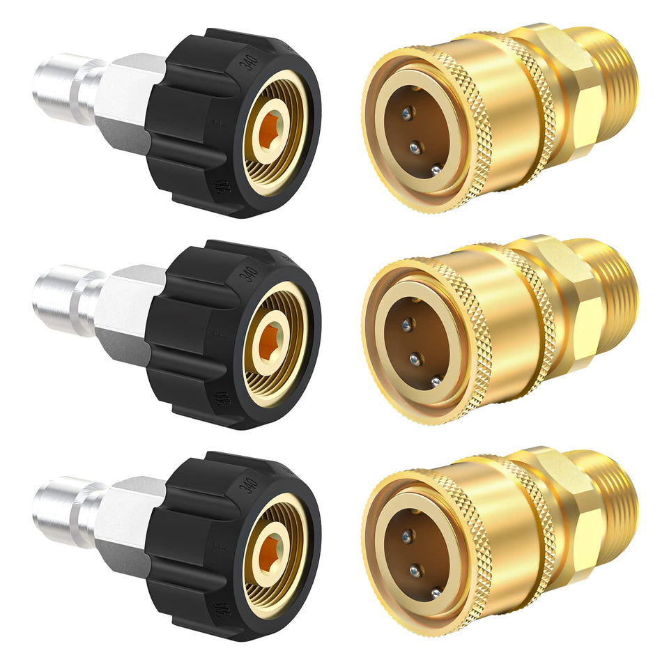 Twinkle Star M22 14mm to 3/8 Inch Quick Connect Fittings — 6-Piece Pressure Washer Adapter Kit