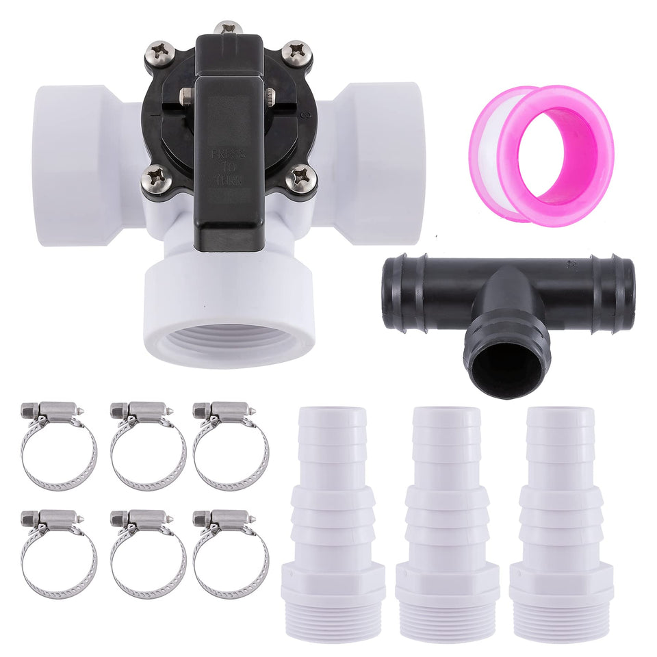 Abplag 3-Way Diverter Valve – 1/2 in Female Universal Hose Adapter with Clamps