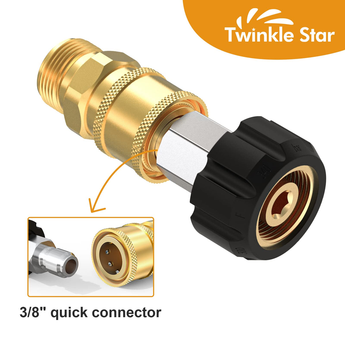 Twinkle Star M22 14mm to 3/8 Inch Quick Connect Fittings — 6-Piece Pressure Washer Adapter Kit