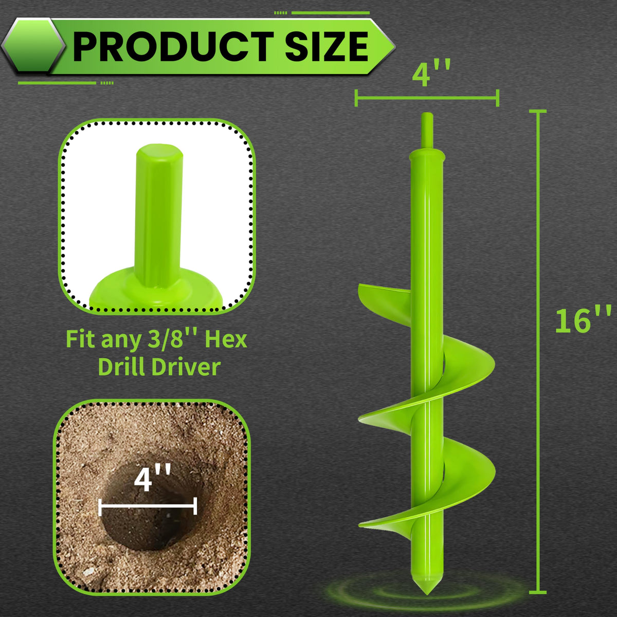 SYITCUN 4x16 Heavy-Duty Garden Auger Drill Bit – Bulb Planter & Post Hole Digger, 3/8