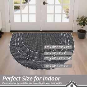 BEQHAUSE Dirt Trapper Door Mat 24" x 36" Half Circle Non-Slip Washable Doormats Entrance Rugs Absorbent Welcome Low Profile Floor Mats for Front Back Door and Entryway, Charcoal