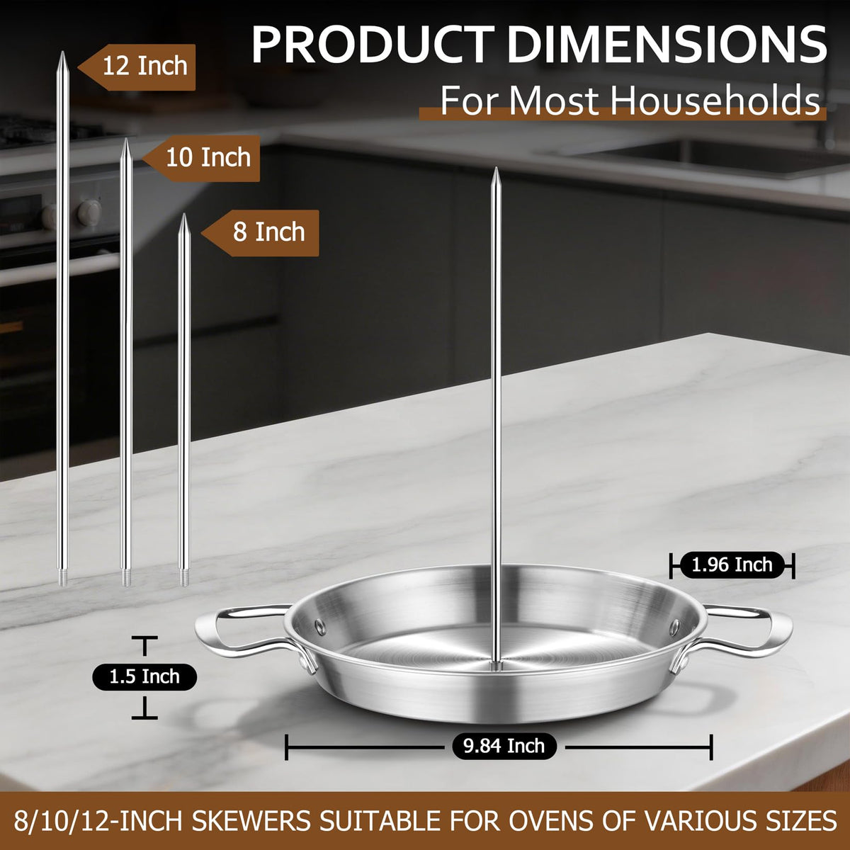P&P CHEF Shawarma Pan with 3 Spikes — 10\" Vertical Skewer Pan for Grill, Oven & Smoker