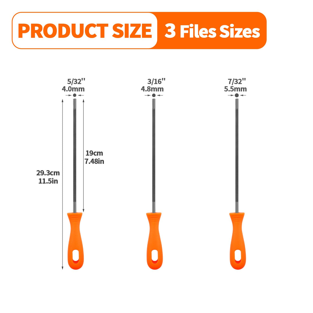 OXDFK Chainsaw Chain Sharpening File Set – 5/32, 7/32 & 3/16 in | Ergonomic Plastic Handles