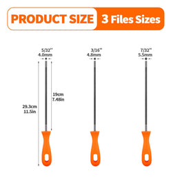 OXDFK Chainsaw Chain Sharpening File Set – 5/32, 7/32 & 3/16 in | Ergonomic Plastic Handles