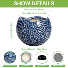 Thirtypot 4-Inch Moon-Design Ceramic Plant Pot with Drainage Hole - Blue | Indoor & Outdoor Decor