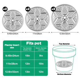 KKONHII 6-Pack Round Planter Inserts | Stainless Steel Pot Liners with Drainage Holes (9.45/11/12.6 in)