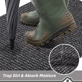 BEQHAUSE Dirt Trapper Door Mat 24" x 36" Half Circle Non-Slip Washable Doormats Entrance Rugs Absorbent Welcome Low Profile Floor Mats for Front Back Door and Entryway, Charcoal