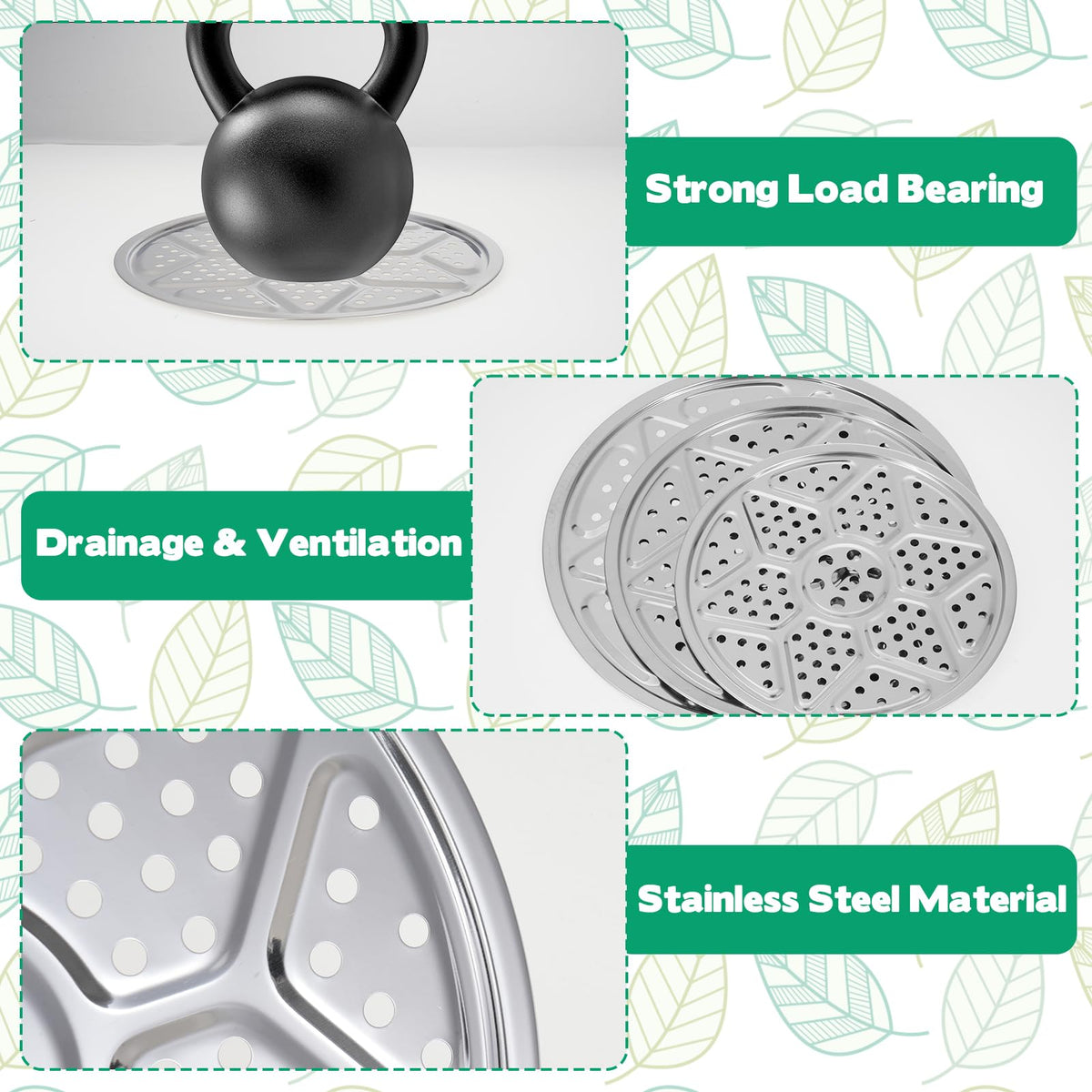 KKONHII 6-Pack Round Planter Inserts | Stainless Steel Pot Liners with Drainage Holes (9.45/11/12.6 in)
