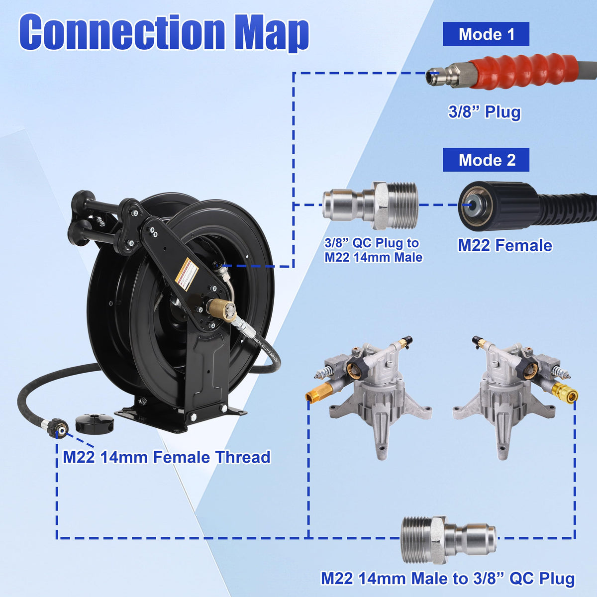 FIXFANS 50 ft Auto-Rewind High Pressure Hose Reel, 4000 PSI, Steel Dual Arm