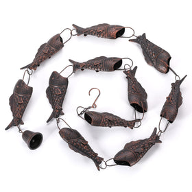 Phaxth Antique Bronze Rain Chain with Rainbow Trout — 8.5 ft Heavy-Duty Gutter Decor